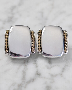Lagos Caviar Sterling Silver 925 and 18K Gold Rectangle Stud Earrings